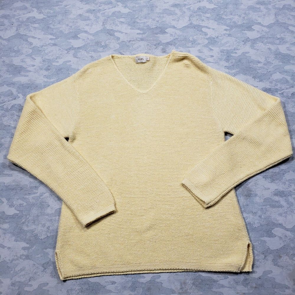 Vintage Alps Sweater Womens Small‎ Yellow V Neck Made USA Long  Sleeve Knit